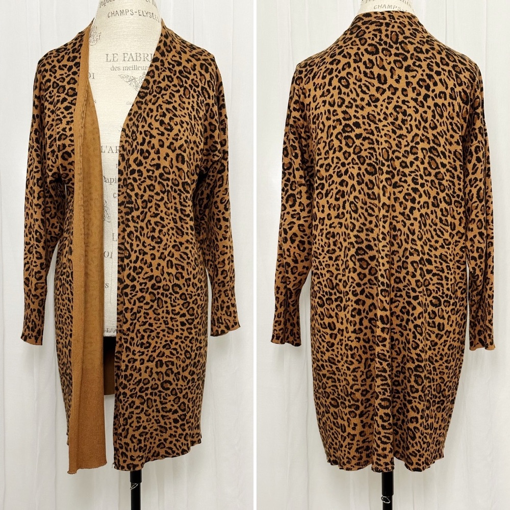 Terra & Sky Open Front Leopard Print Women's Cardigan 0X / 14W
